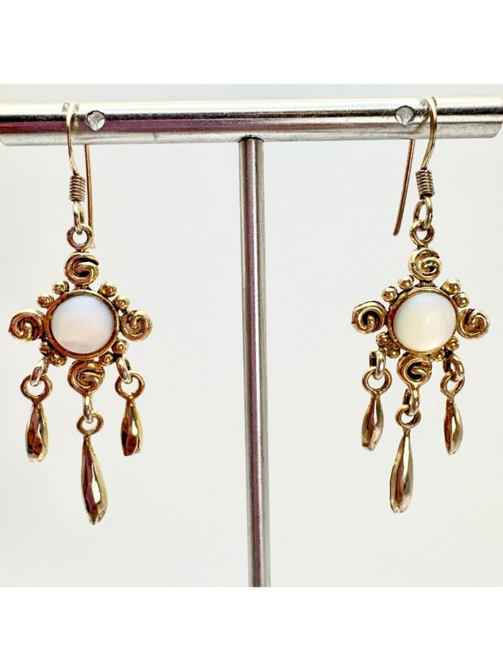 White Gemstone & Sterling Silver 925 Dangle Earrings Size 2" Length
